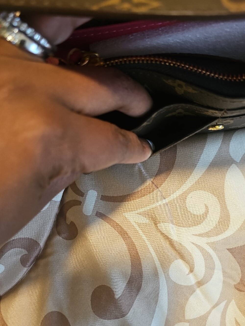 Inspired Monogram Snap Wallet in Brown with Pink Button - Picture 9 of 10